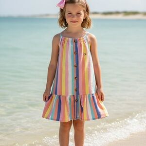 Calvin Klein Jeans Girls' Pastel Rainbow Stripe Sundress Size 6